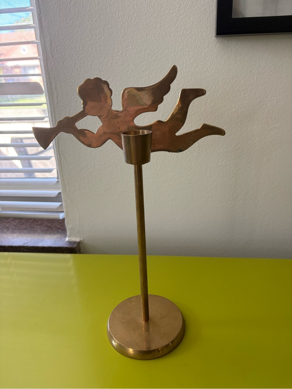 Vintage Brass Cherub or Flying Angel Candle Holder Candlestick - Picture 3 of 4